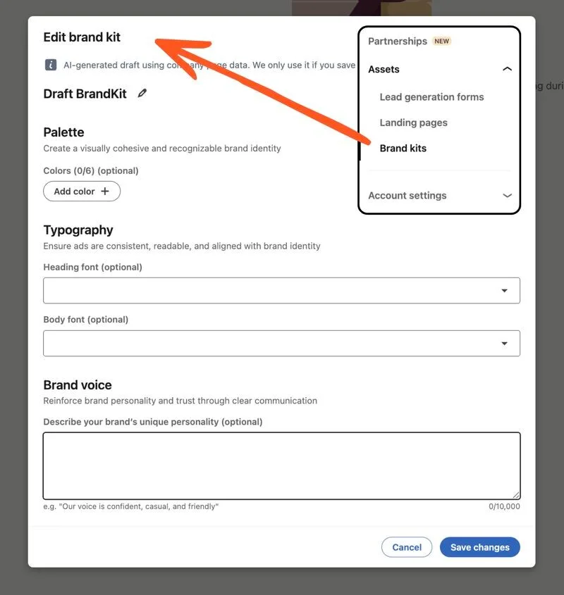 Original newsletter image: LinkedIn Ads Brand Kits spotted for AI-generated creatives