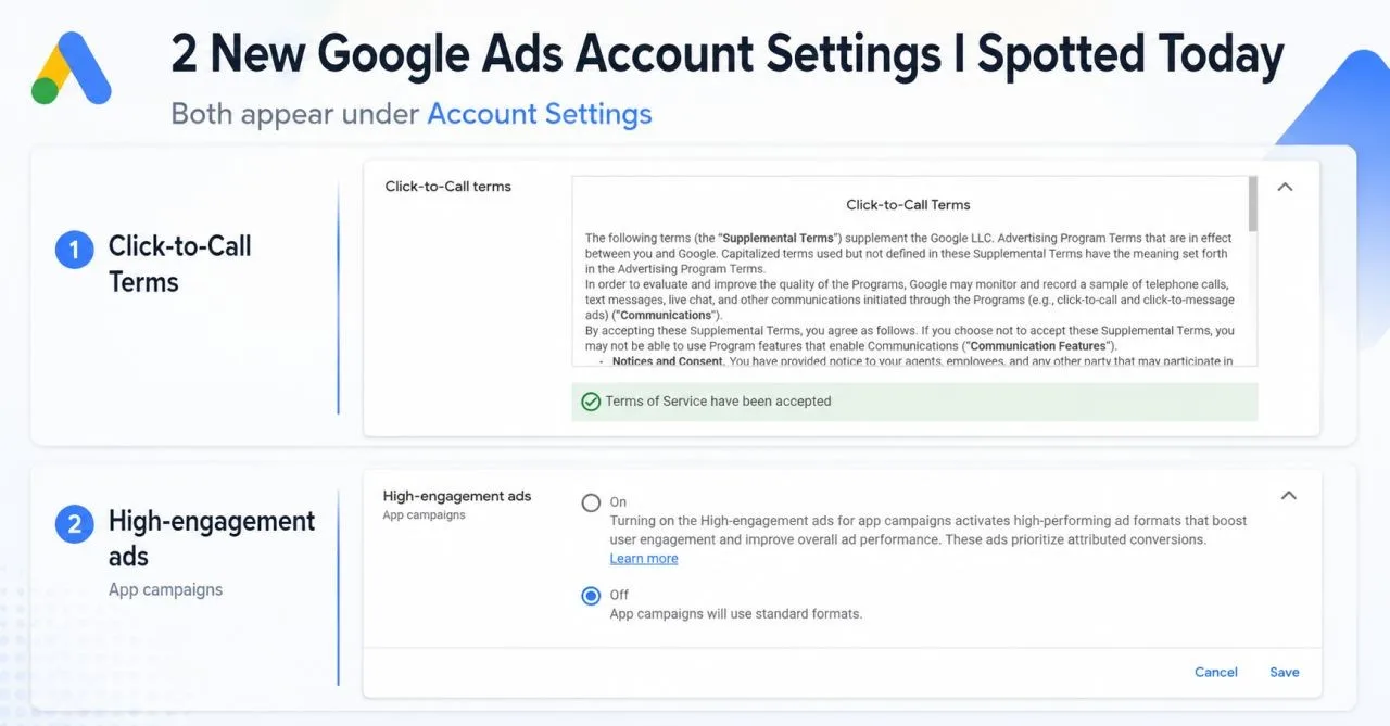 Original newsletter image: A High Engagement Ads setting appears for App campaigns