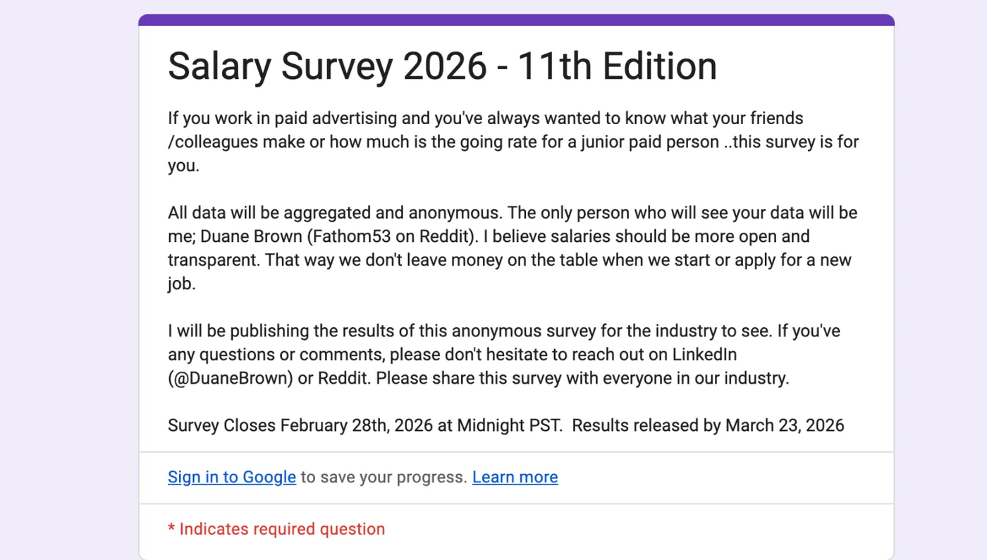 Original newsletter image: PPC Salary Survey 2026 now open
