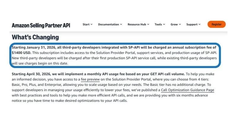 Original newsletter image: Amazon updates SP-API software pricing model