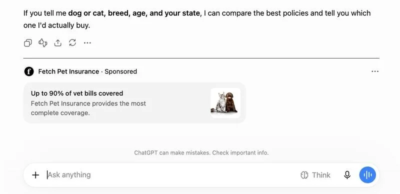 Original newsletter image: ChatGPT tests a separated ad label and site name