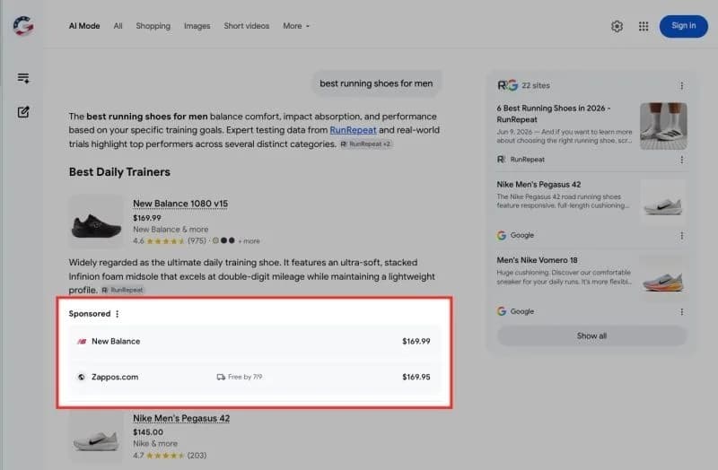 Original newsletter image: Ads start rolling out inside AI Mode