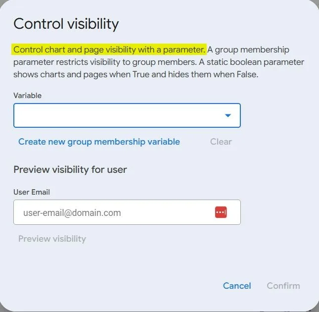 Original newsletter image: Looker Studio adds component-level visibility controls