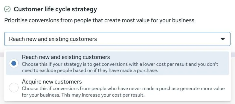 Original newsletter image: New Meta Customer Life Cycle Strategy setting spotted in Ads Manager