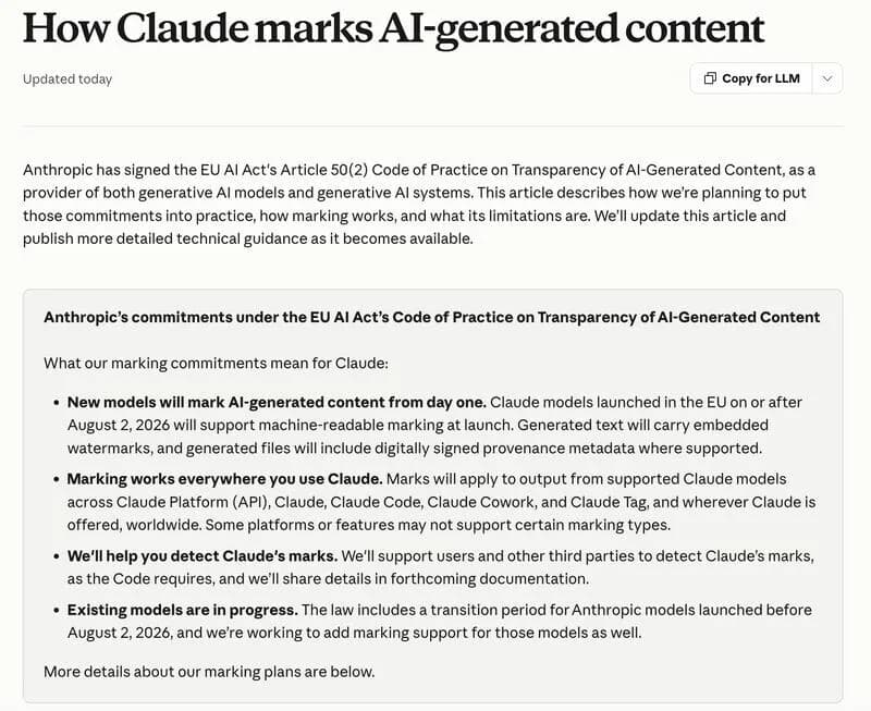 Original newsletter image: Claude output now carries an invisible watermark
