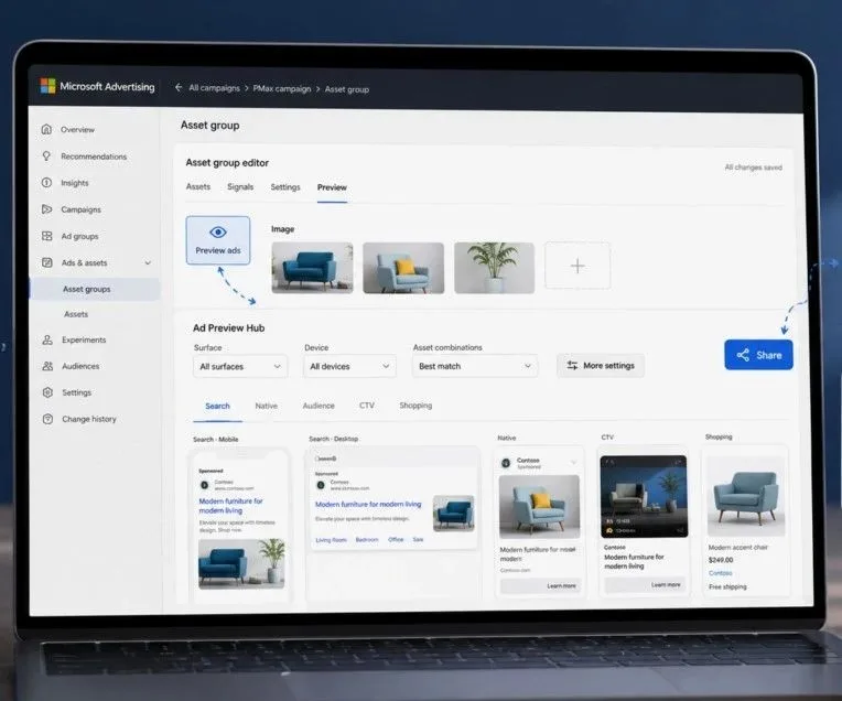 Original newsletter image: An Ad Preview Hub arrives for Performance Max