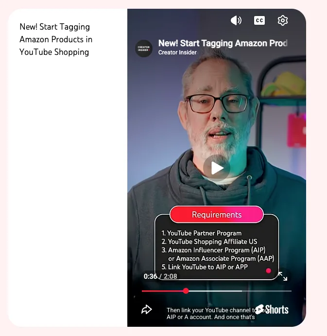 Original newsletter image: Amazon joins the YouTube Shopping Affiliate Programme