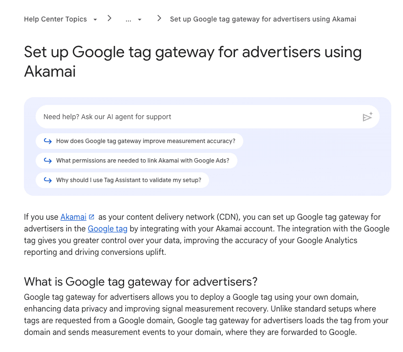 Google tag gateway setup instructions for Akamai