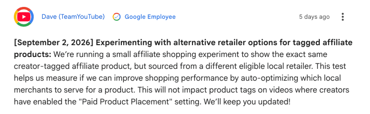 TeamYouTube description of its alternative local retailer shopping experiment