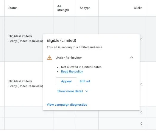 Google Ads Status Under Re Review