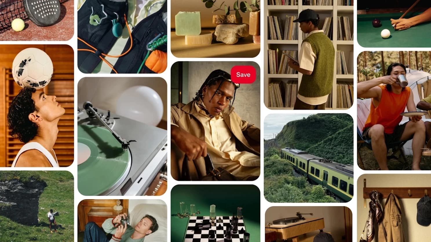 Pinterest Men’s Trend Report collage of creative themes.