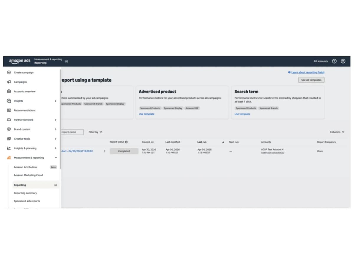 Unified reporting landing page with templates and report creation controls.