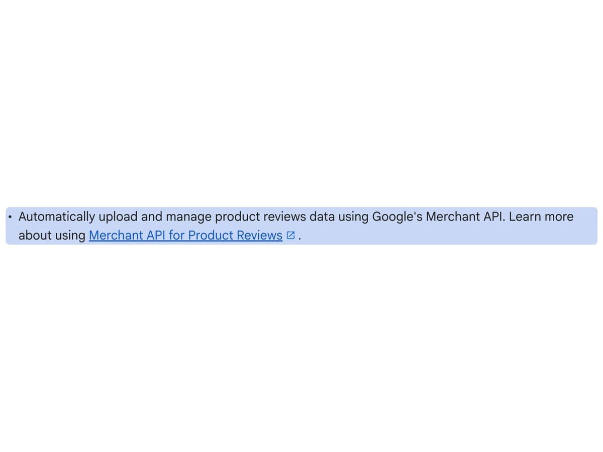 Documentation option for uploading product reviews through Merchant API.