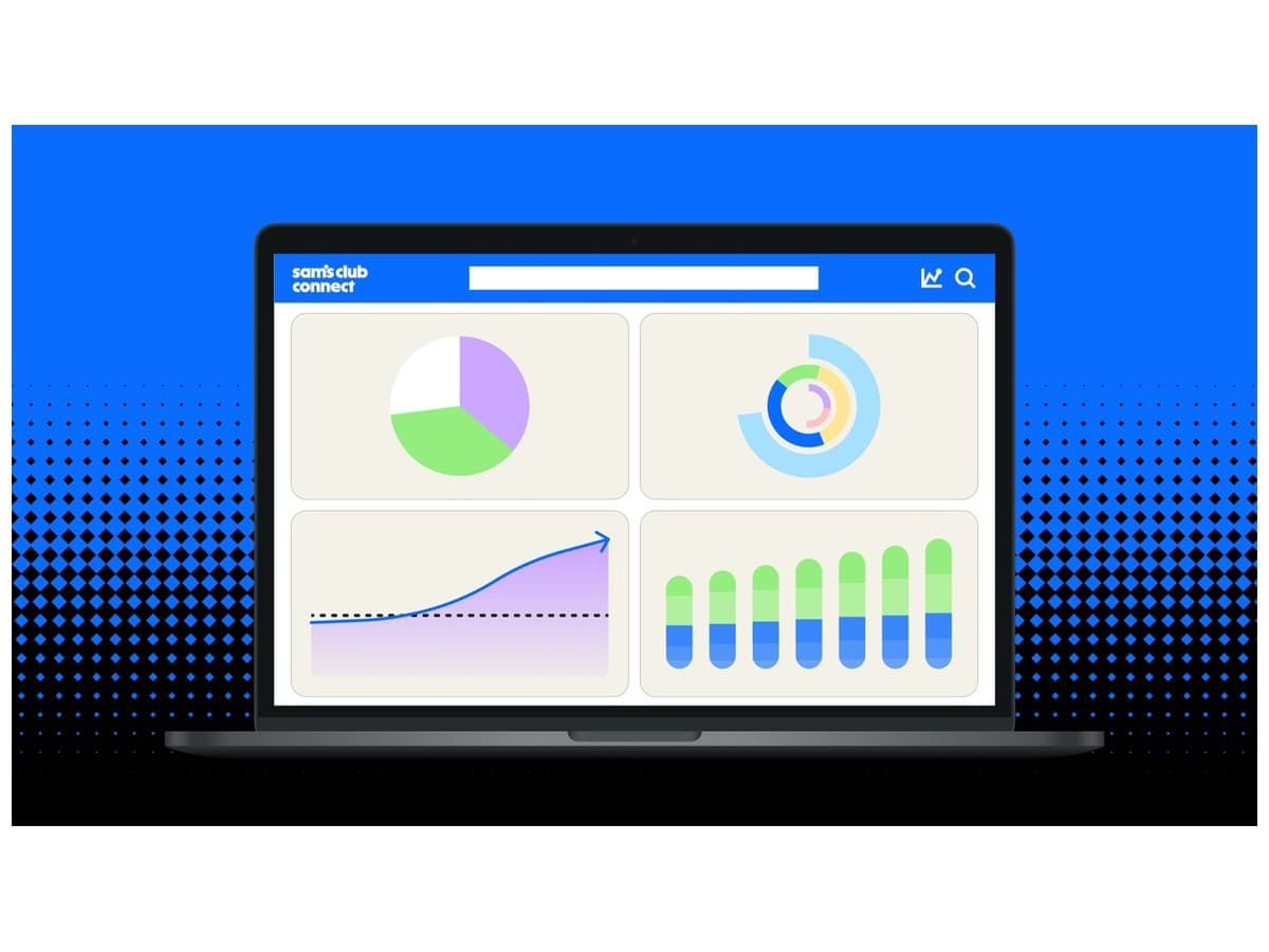 Sam’s Club Connect illustration of an analytics dashboard on a laptop.