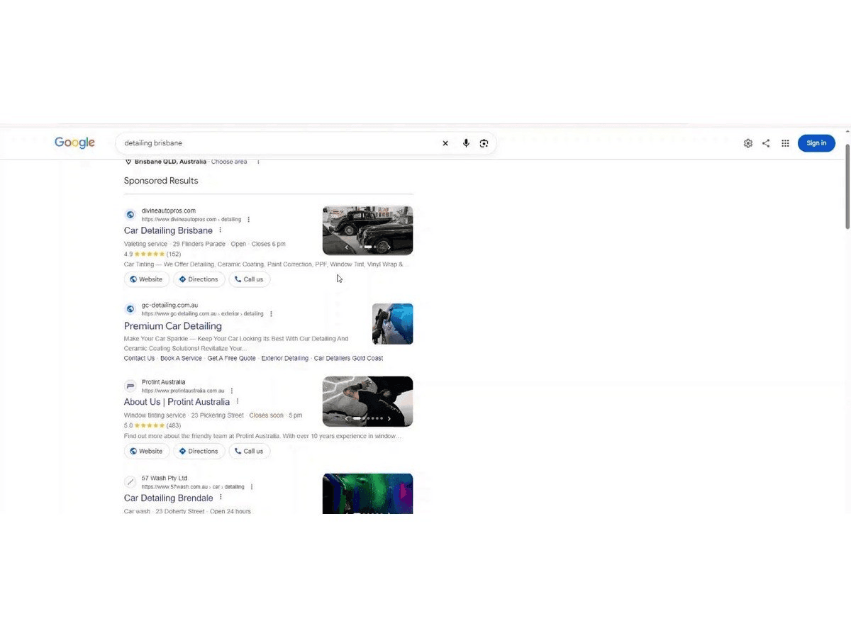 Search ads tested with two three-dot menus