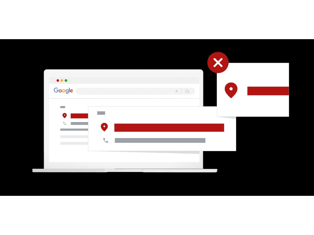 Google’s official illustration of a business-name policy violation