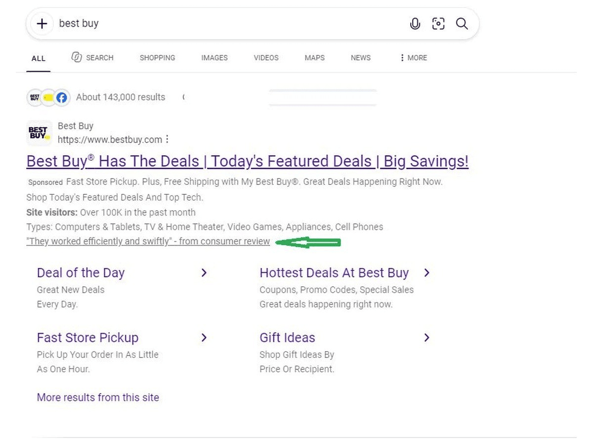 Bing tests one-line consumer reviews on sponsored results