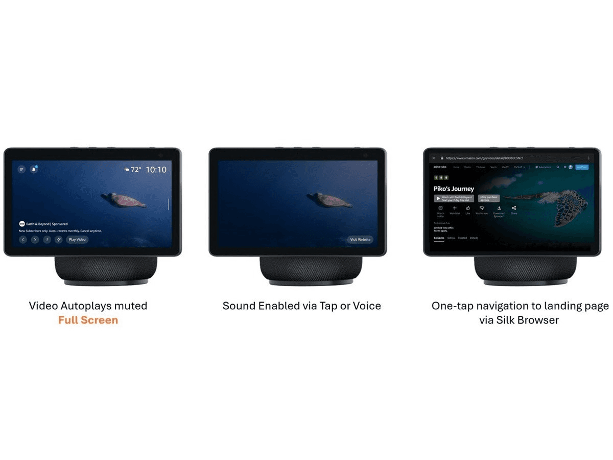 Video ads auto-play full screen on Alexa+ Echo Show devices