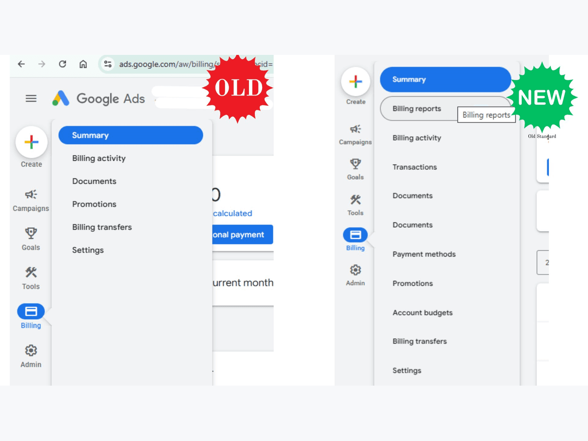 Google Ads reorganises the billing menu in an account observation , original source visual