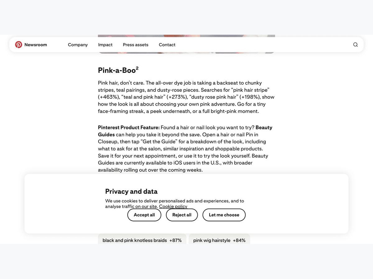 Pinterest’s original Beauty Guides description within its beauty report.