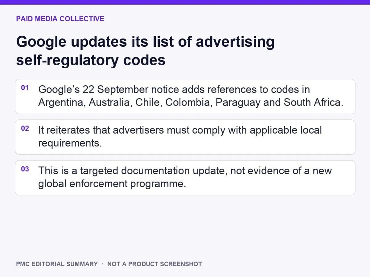 PMC editorial summary: Google updates its list of advertising self-regulatory codes