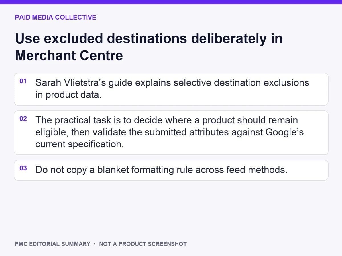 PMC editorial summary: Use excluded destinations deliberately in Merchant Centre