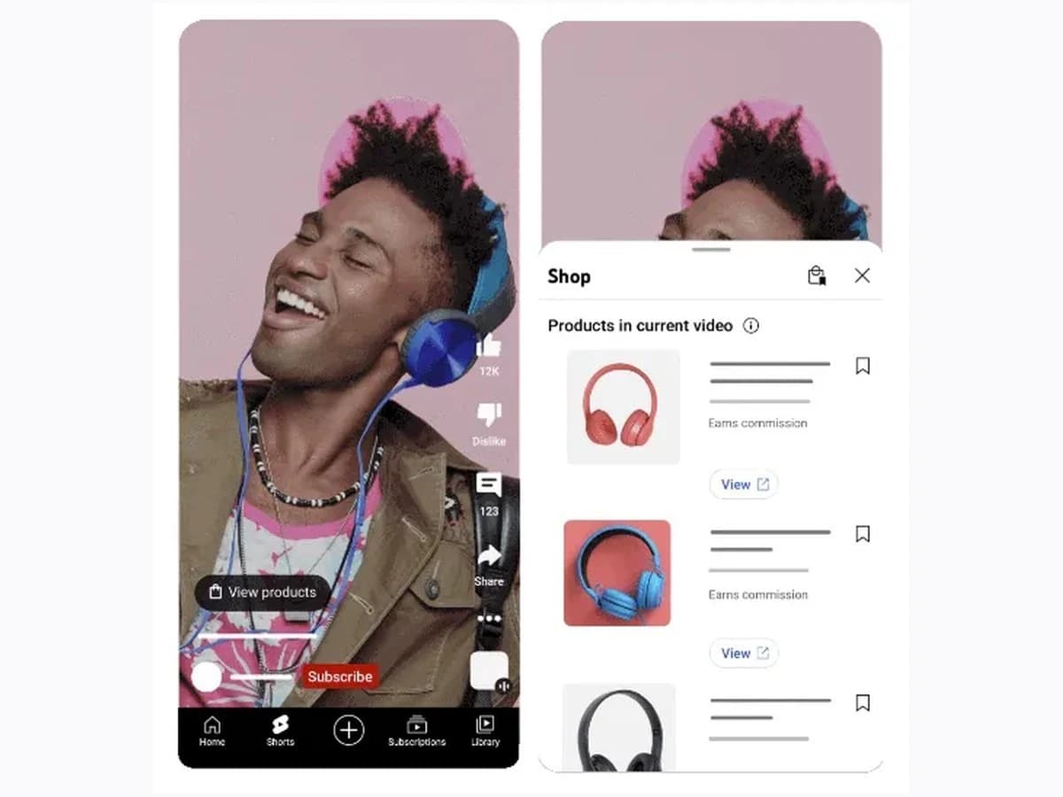 YouTube Shorts Shopping interface showing product-tag placement options