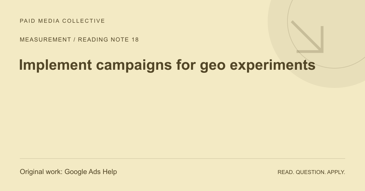 Paid Media Collective reference artwork: Implement campaigns for geo experiments. Original source: Google Ads Help.