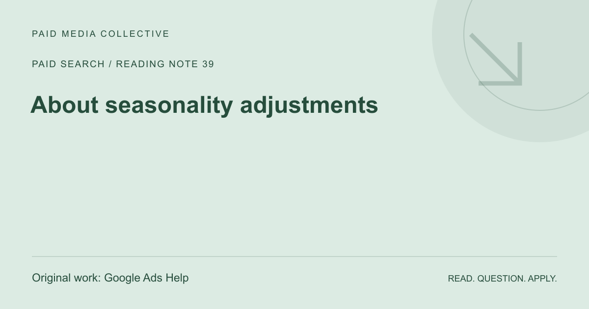 Paid Media Collective reference artwork: About seasonality adjustments. Original source: Google Ads Help.