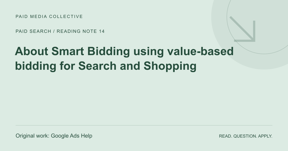 Paid Media Collective reference artwork: About Smart Bidding using value-based bidding for Search and Shopping. Original source: Google Ads Help.