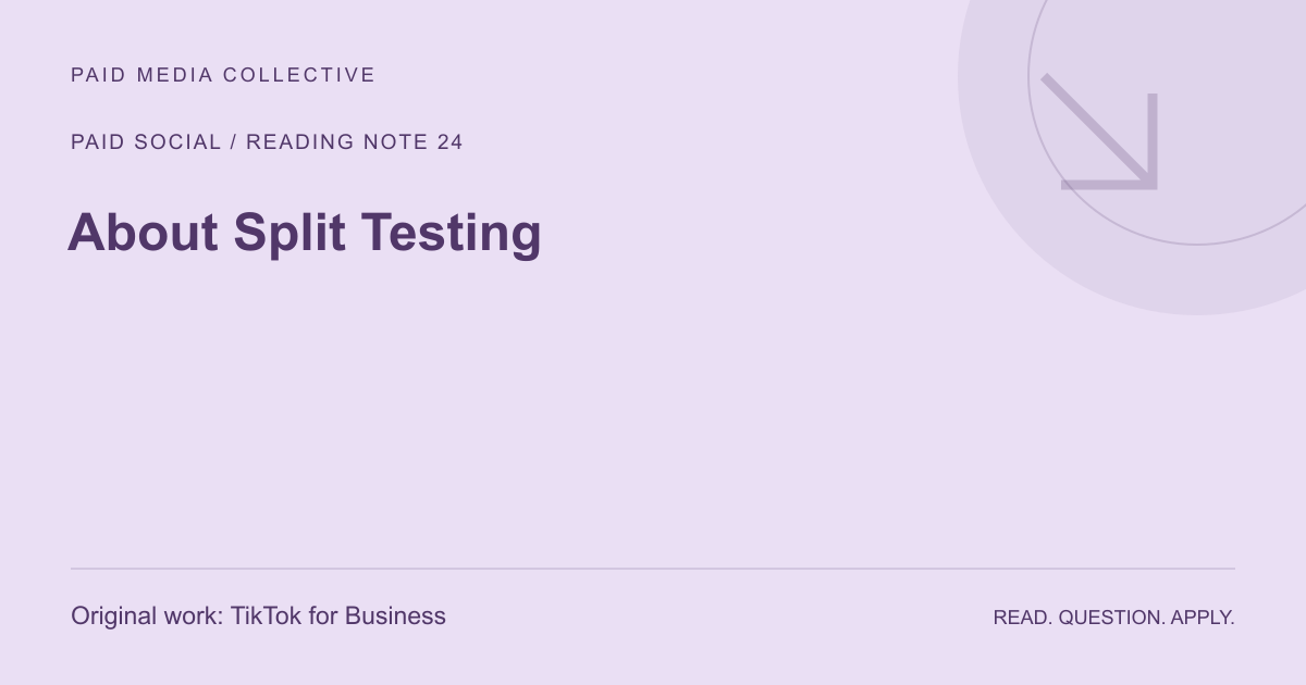 Paid Media Collective reference artwork: About Split Testing. Original source: TikTok for Business.