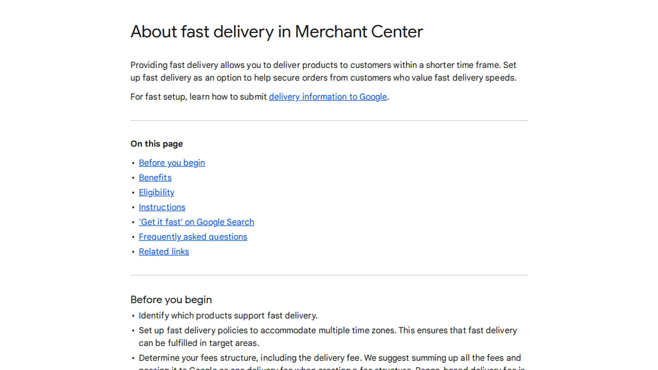 Google Merchant Center fast-delivery help page