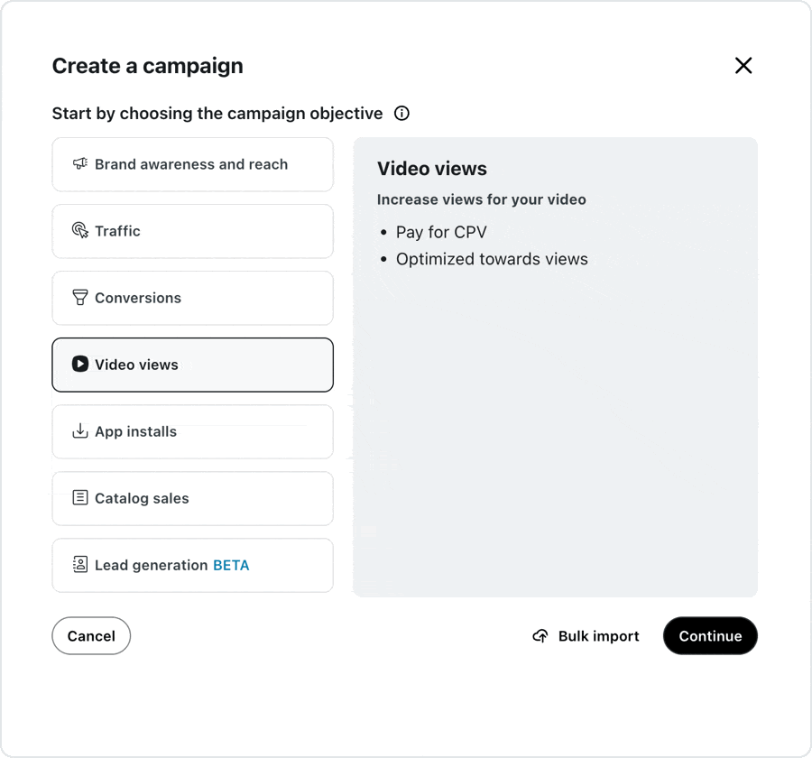 Reddit video campaign goal selection for engaged video views