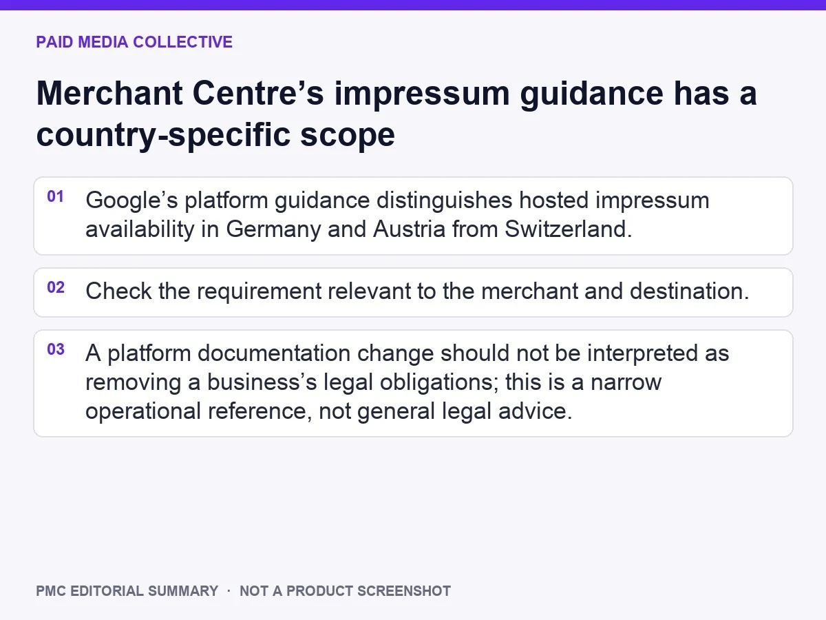 PMC editorial summary: Merchant Centre’s impressum guidance has a country-specific scope
