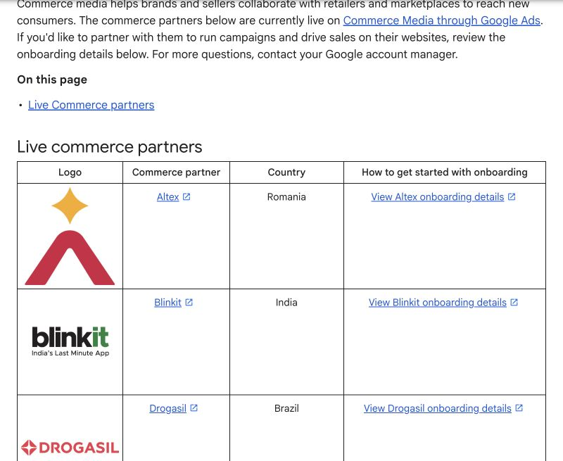 Google publishes a Commerce Media partner directory. Source visual from the published Week 43 newsletter.