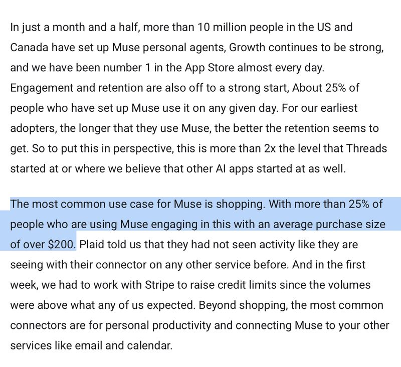 Muse has 10 million users in the US and Canada, and shopping is its main use. Source visual from the published Week 43 newsletter.