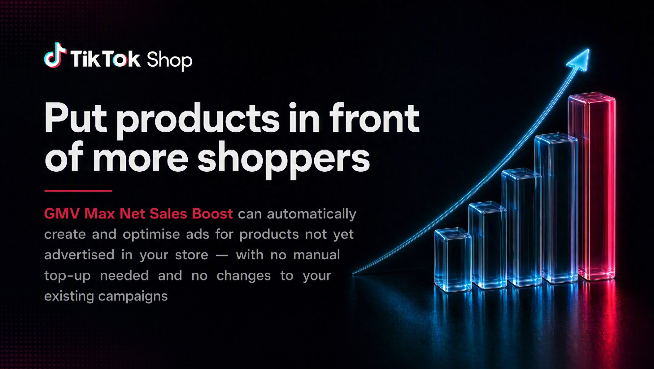 TikTok’s promotional graphic for GMV Max Net Sales Boost; not an account-interface screenshot.